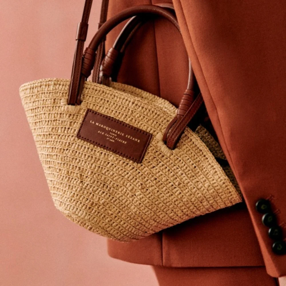 Sezane Justine Mini Basket Bag Natural Raffia - Size TU - Picture 2 of 5